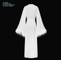Wedding Party Sexy Ostrich Feather on Sleeves White Bride Wedding Bridesmaid Bridal Long Robe