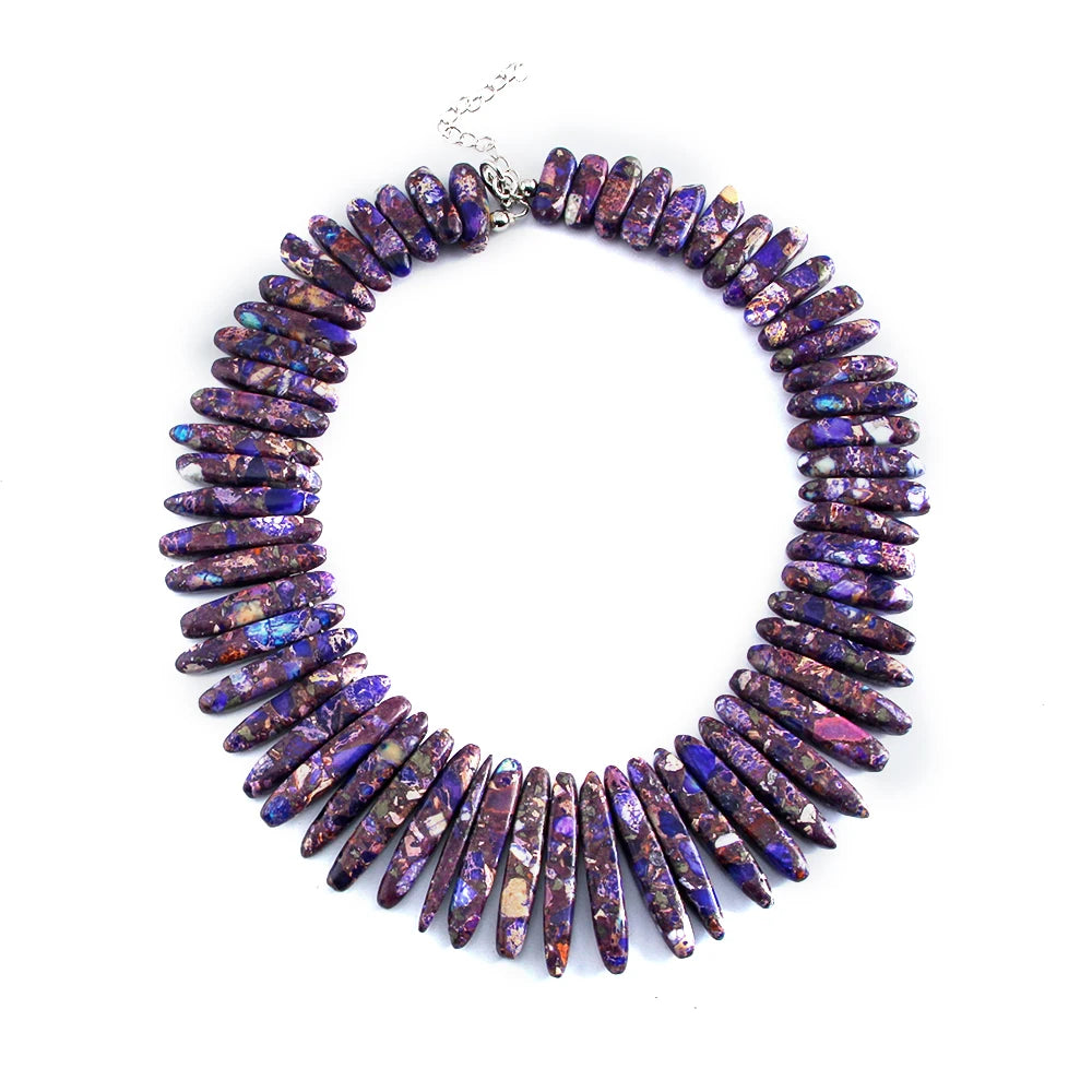 New Creative Versatile Bohemian Style Women's Trendy Jewelry Long Irregular Needle Multicolor Emperor Stone Choker Necklace