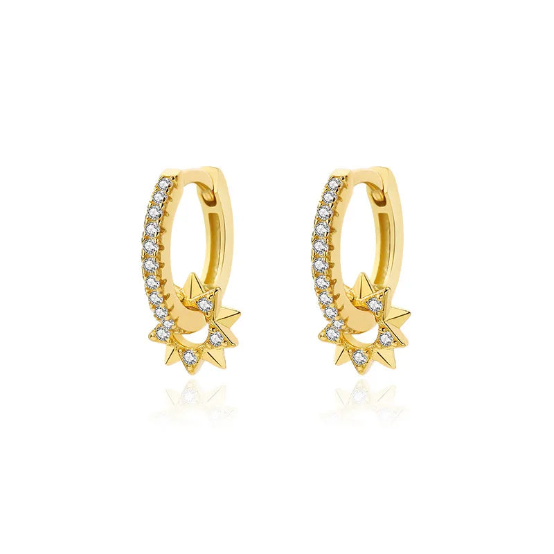 Zircon Star Ring Statement Jewelry Huggie 18K Gold 925 Sterling Silver Trendy Hoop Earrings Women