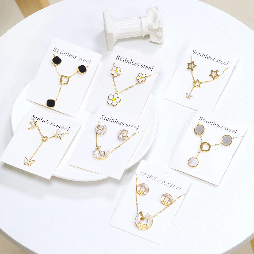 Wholesale Stainless Steel 18K PVD Gold Plated Jewelry for Women Girls Fashion Elegant Gift Necklace Earring Party Jewelry Set