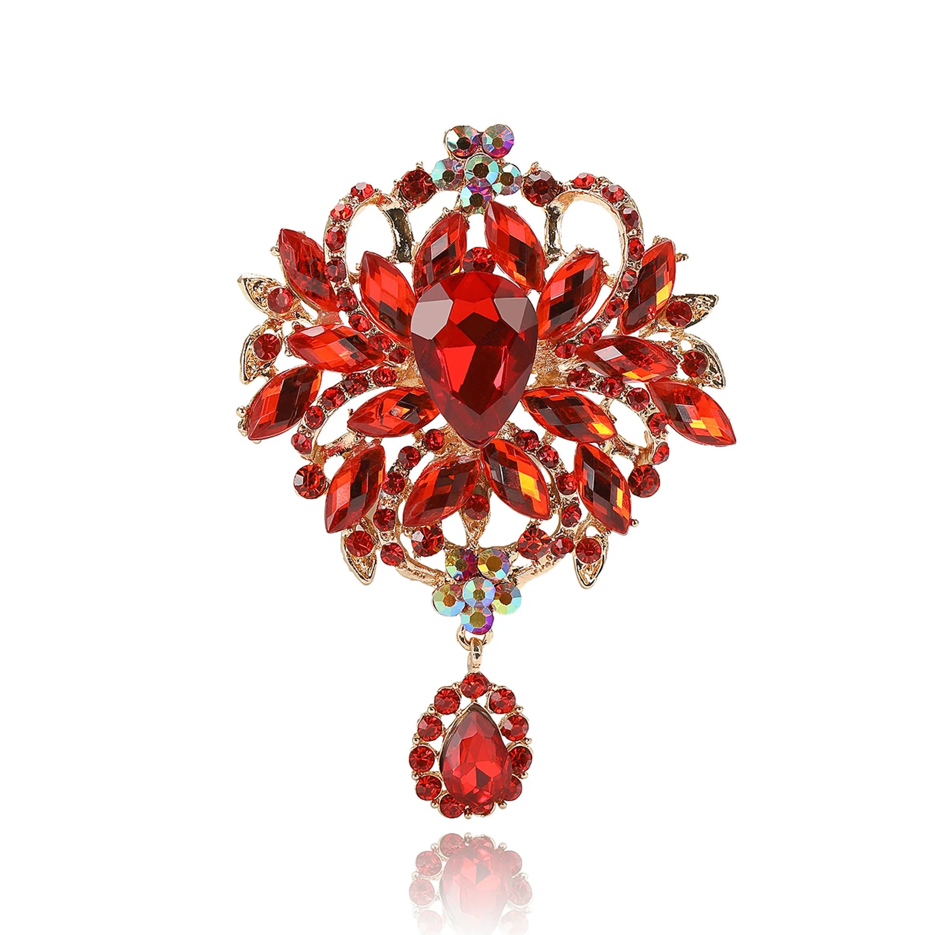 LUOXIN Crystal Brooch Pins Women Purple Flower Brochoos Party Water Drop Brooch Pin