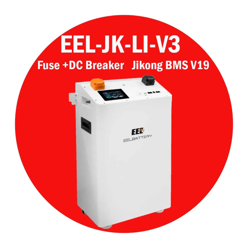 EU Stock EEL V3 48V Vertical Battery DIY Box with DC Breaker&Fuse+4.3inch New LCD+JK-V19 200A BMS EVE LF334 334ah LiFePO4 Cells