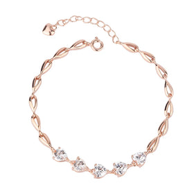Luxurious 925 Sterling Silver Prong Set 5A Zircon Heart Shaped 18k Gold Plated Bracelet for Women