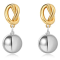 2024 New Exquisite Brass Gold and Silver Clashing Bright Silver Ball Pendant Knot Earrings Women Jewelry Factory Wholesale