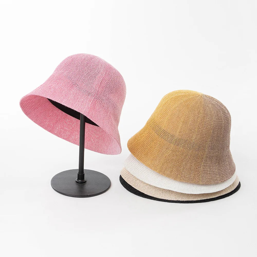2025 Summer New Fashion Outdoor Casual Breathable Knitted Mesh Bucket Sun Hat