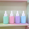 Macaroon Pink Blue Green Purple 30ml Refillable Essential Oils Cylinder Glass Bottle for Cosmetic Packaging