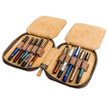 Zippered Fountain Pen Bags Leather Pencil Case Brown Leather Case for Long Pencils