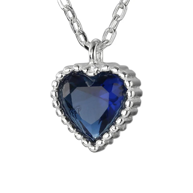 2022 Hot Sale S925 Silver Crystal Love Heart Shape Necklace Three Colors Cubic Zirconia Heart Pendant Necklace for Girls