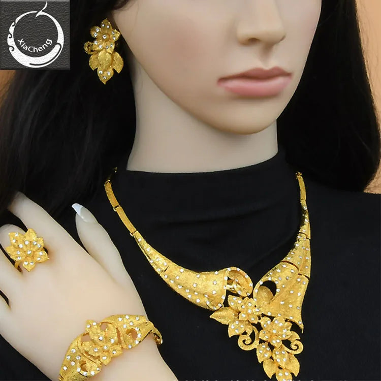 Fashion Latest Nigerian Inspired New Luxury Schmuck Dubai Big 24k Gold Plated Rings Jewelry Sets for Women Ladies Religious