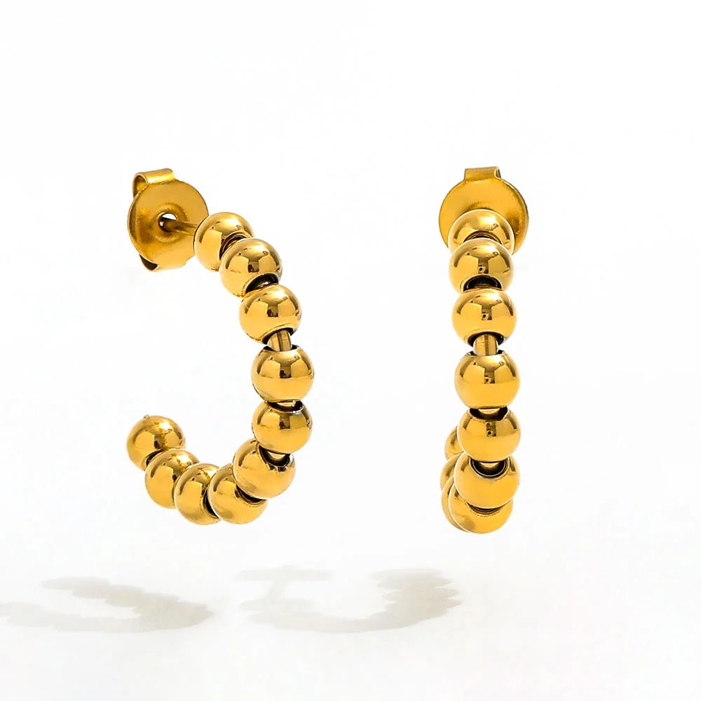Fenny 18K PVD Plated Wholesale Tarnish Free Permanent Fashion Fortune Beads Link Stainless Steel Hoop Earring for Women