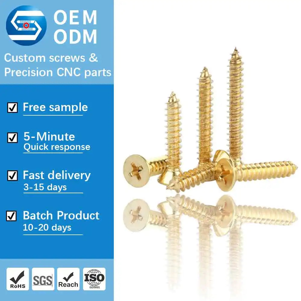 Brass Countersunk Flat Head Self Tapping Screws Phillips Drive for Decorative Hardware & Marine Interior Use