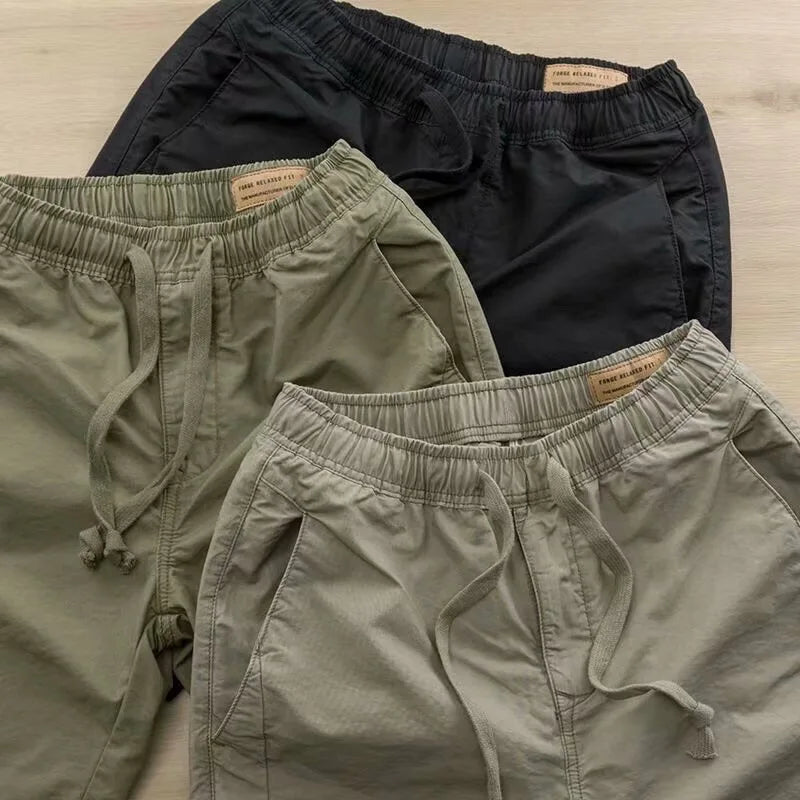 Vigour Fashion New Summer Casual Cargo Men Shorts Loose Trend Elastic Waist Sports Washed Shorts