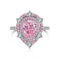 Dylam Trendy Elegant Design 925 Sterling Silver Ring Pear Cut Super Light Pink CZ Stone Cocktail Ring Pink Cubic Zirconia Ring