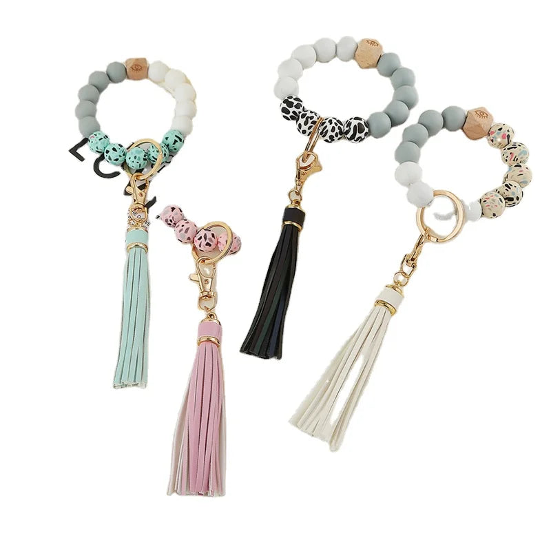 Popular  Silicone Bead Bracelet Keychain Women's Fashion Silicone Bead Keychain Custom Silicone Key Chain