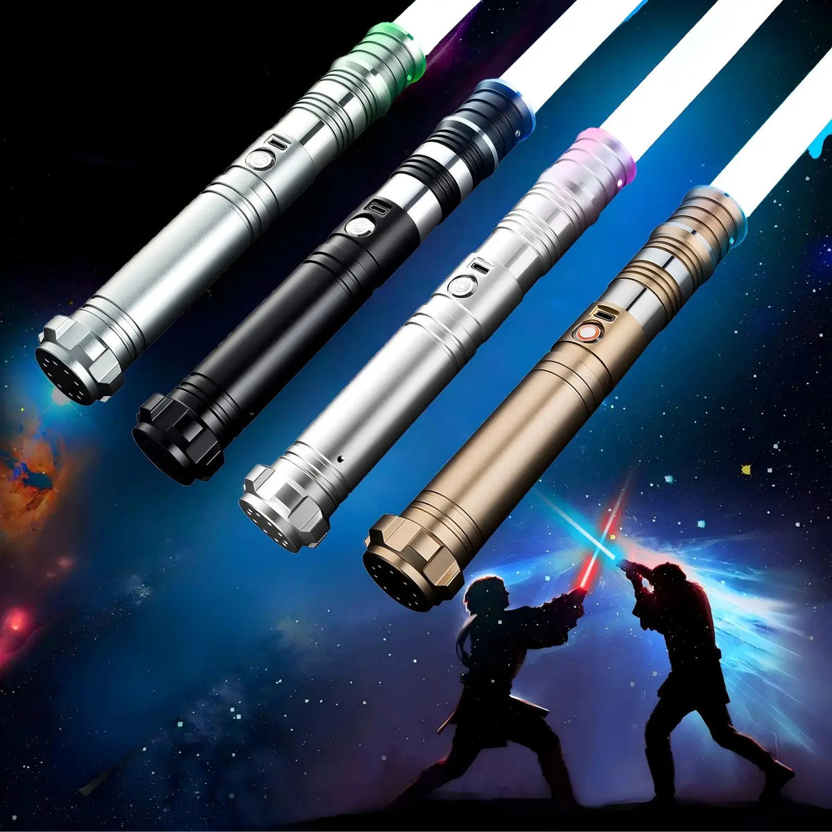 USA Wholesale Light-Up Metal Hilt Dual Lightsaber RGB Colors Change Pixel Saber Toy Dueling Laser Sword with Flash Combat Effect
