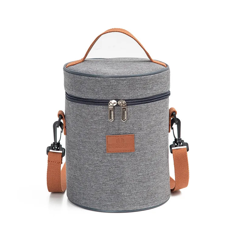 Fashion Round Oxford Cloth Aluminum Foil Tote Cooler Lunch Bags Shoulder Insulated Cooler Bag for Student
