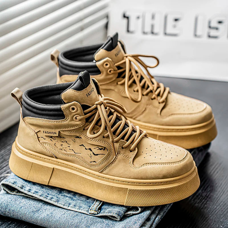 MS011 New Autumn Men's Shoes High-top White Sneakers Trendy Versatile Thick-soled Sports Shoes Casual Board Shoes