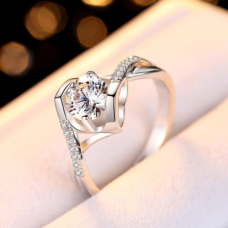 Brilliant Round Cut Stone VVS Created Moissanite Engagement Ring 925 Sterling Silver Ring