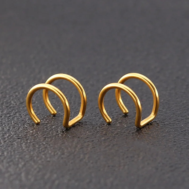 BOHEMIA Stainless Steel Simple Silver Clip-on Ear Jewelry Fashion Non-Pierced Double C Cartilage Earrings U-Shaped Design