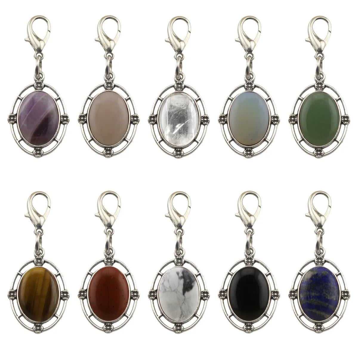 Wholesale New Design Cheap Natural Oval Gemstone Pendant Key Ring Girls Charms Keychain for Bag