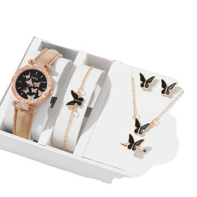 Popular Fashion butterfly Women's Belt Watch Set Among Audiences Watch Set
