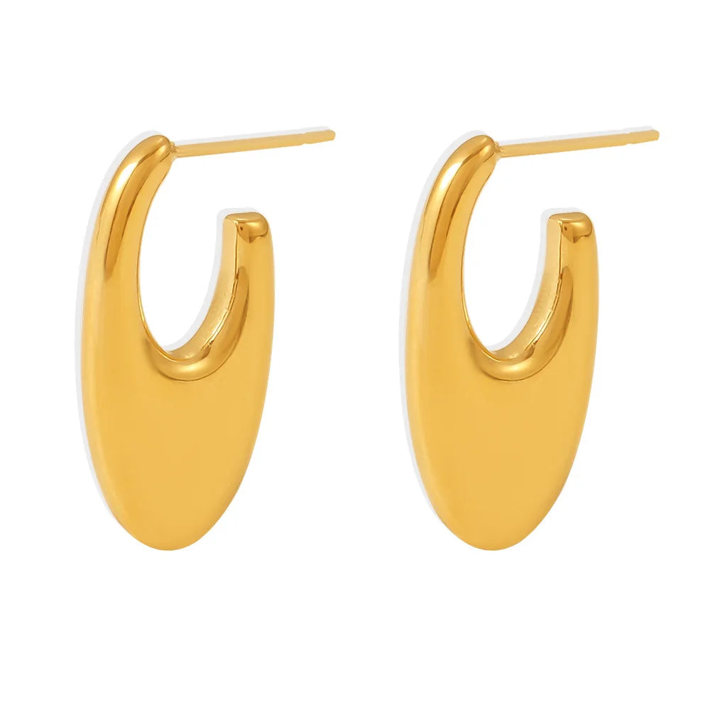 Ins Style Stainless Steel Fine Polishing Texture U-Shaped Oval Glossy Hoop Earrings Factory Wholesale Hypoallergenic