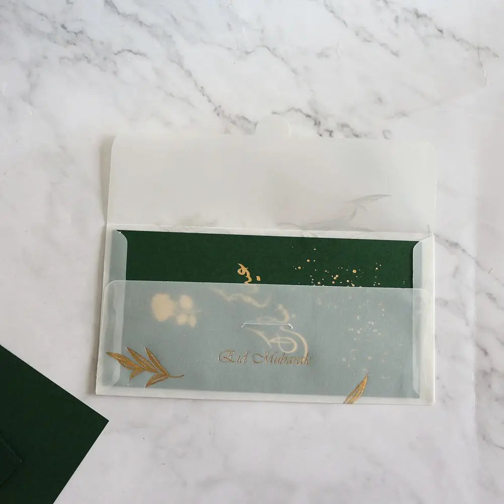 Chic Design Arabic Design Festival Greeting Card Wedding Invitation Card Template with Translucent Vellum Envelope
