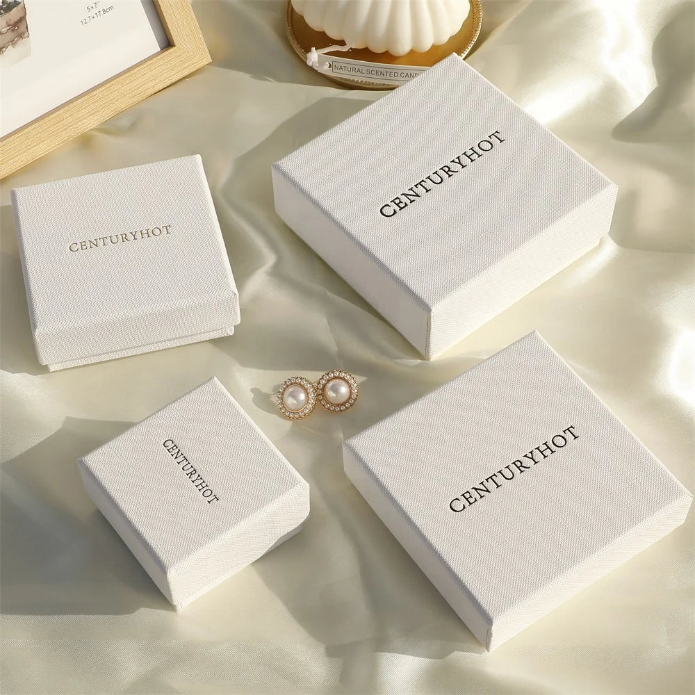 PUPPYSEW Wholesale 9*9cm Lid Box White Paper Cardboard Jewelry Box  With Foam Inside  Necklace  Ring Earring Box With logo