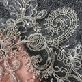 Handmade Silver Embroidery Beaded Sequins Appliques 100% Polyester Wedding and Evening Dress Flower Accessories