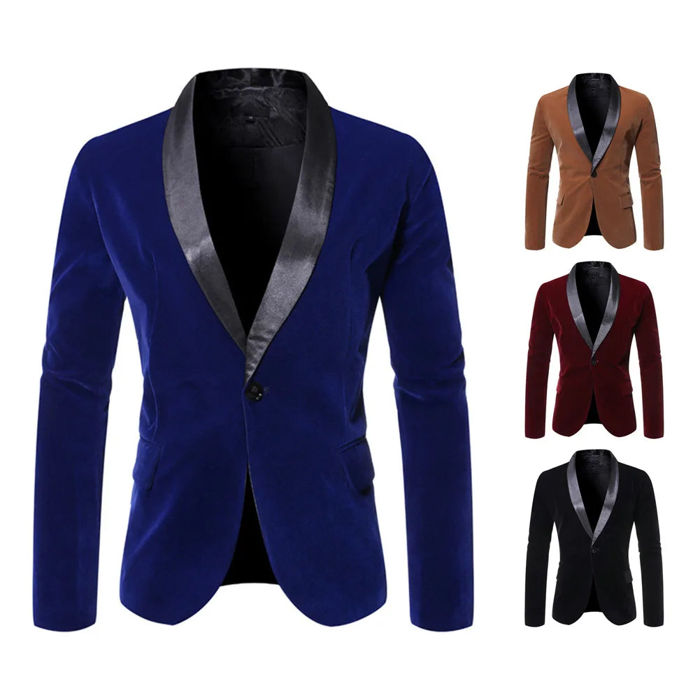 Men's Plus Size Regular Fit Single Breasted Color Block Evening Dress Suits with Worsted Fabric V-neck Luxury Coat MegaBDM