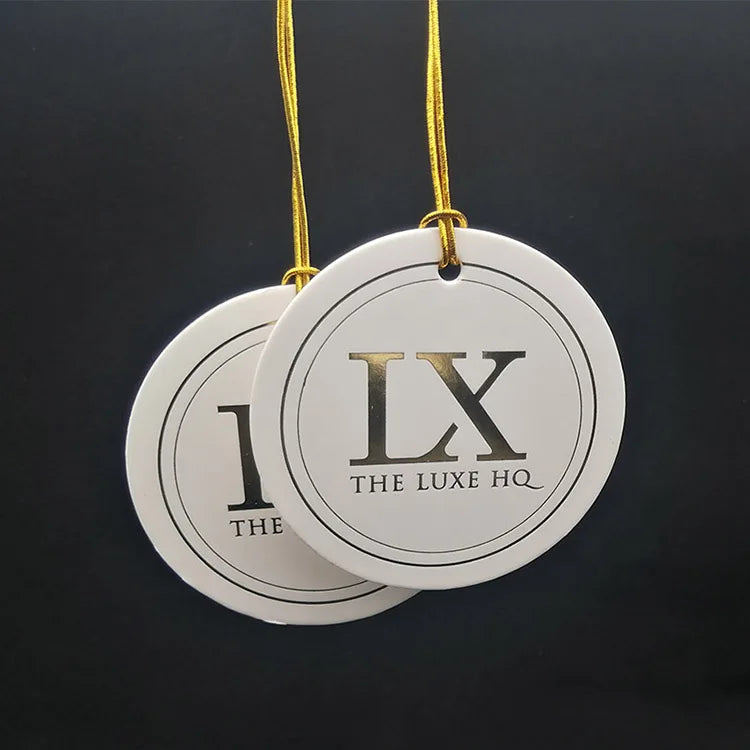Eco Friendly Custom Swings Paper Tags Pricetag Rose Gold Foil Brand Logo Clothing Tag