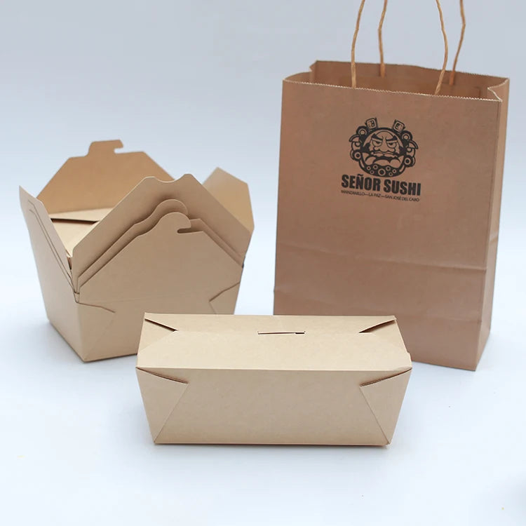 OEM Bio-degradable Package Paper Microwavable Food Grade Lunch Kraft Disposable Bento Box Takeout Container