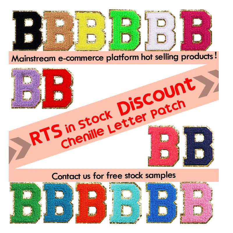 In Stock Discount Iron on Alphabet Glitter Chenille Varsiti Patch Letters for Clothes Chenille Patches