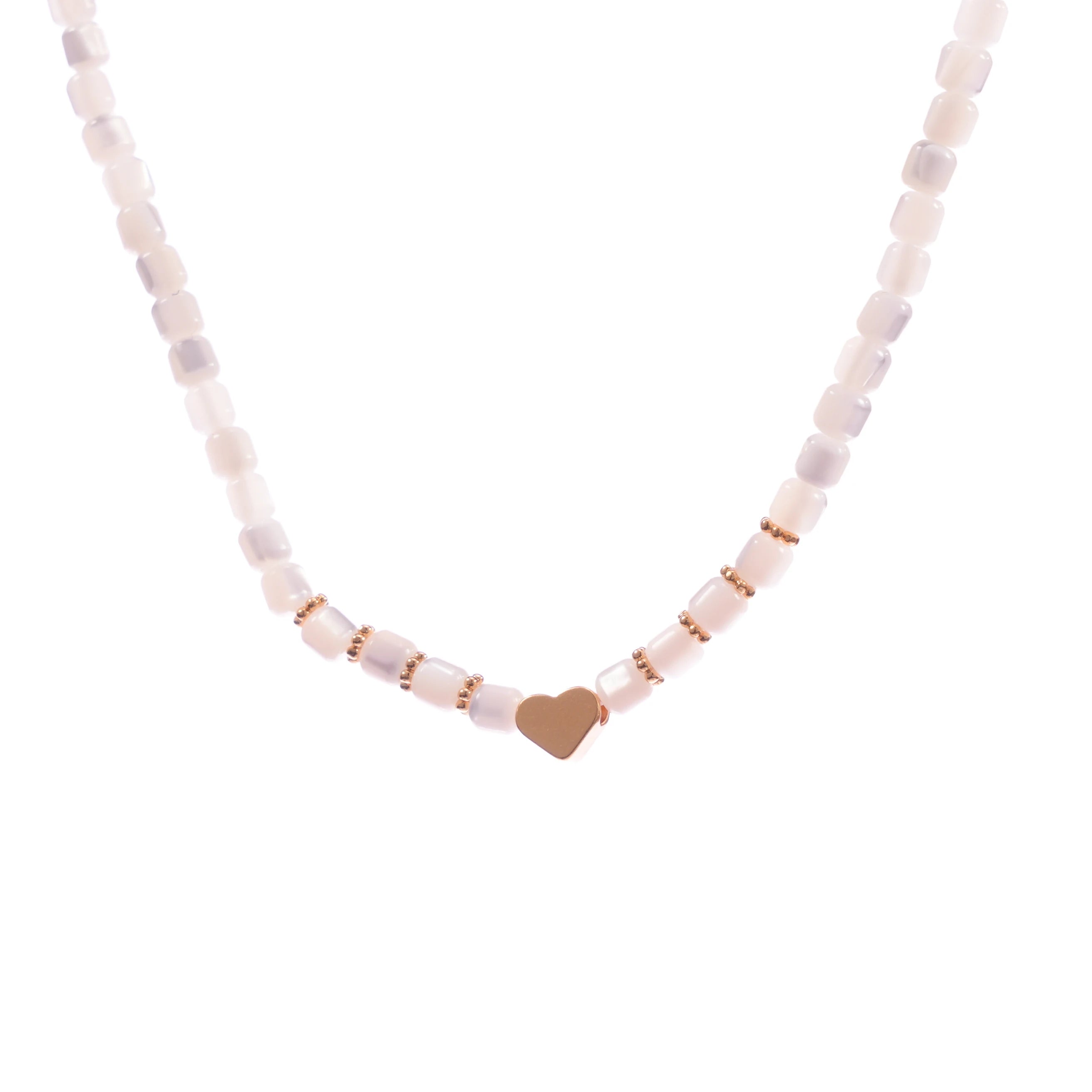 New Design DOZM NK14540D Unisex Fashion Jewelry Cylindrical Bead Real Gold Plated Brass Heart Beaded Necklace Party Romantic