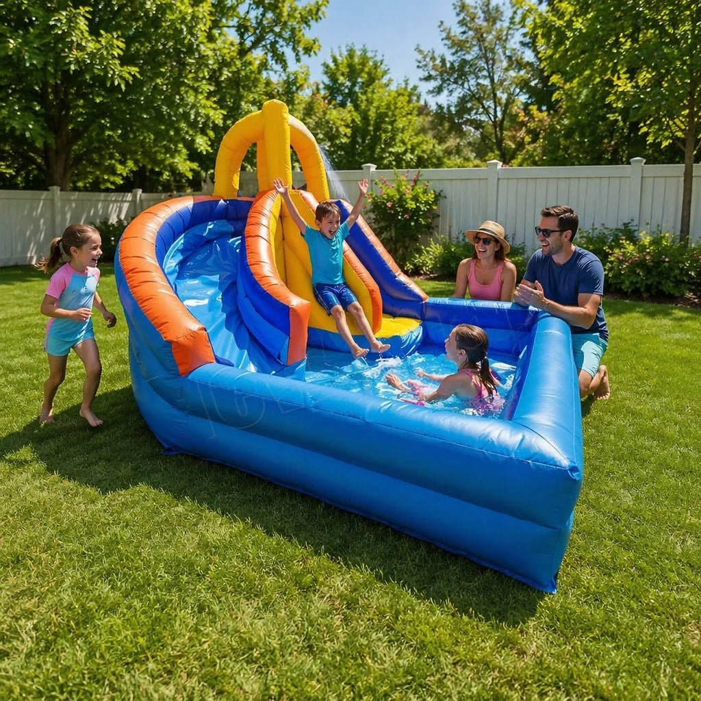 Kids Water Slide Inflatable Water Pool for Family Party Yuedong Slide Blue with Pool Climbing House
