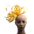 Fashion Gold Yellow Satin Women's Feather Sinamay Fascinators Adjustable Beach Outdoor Party Headband