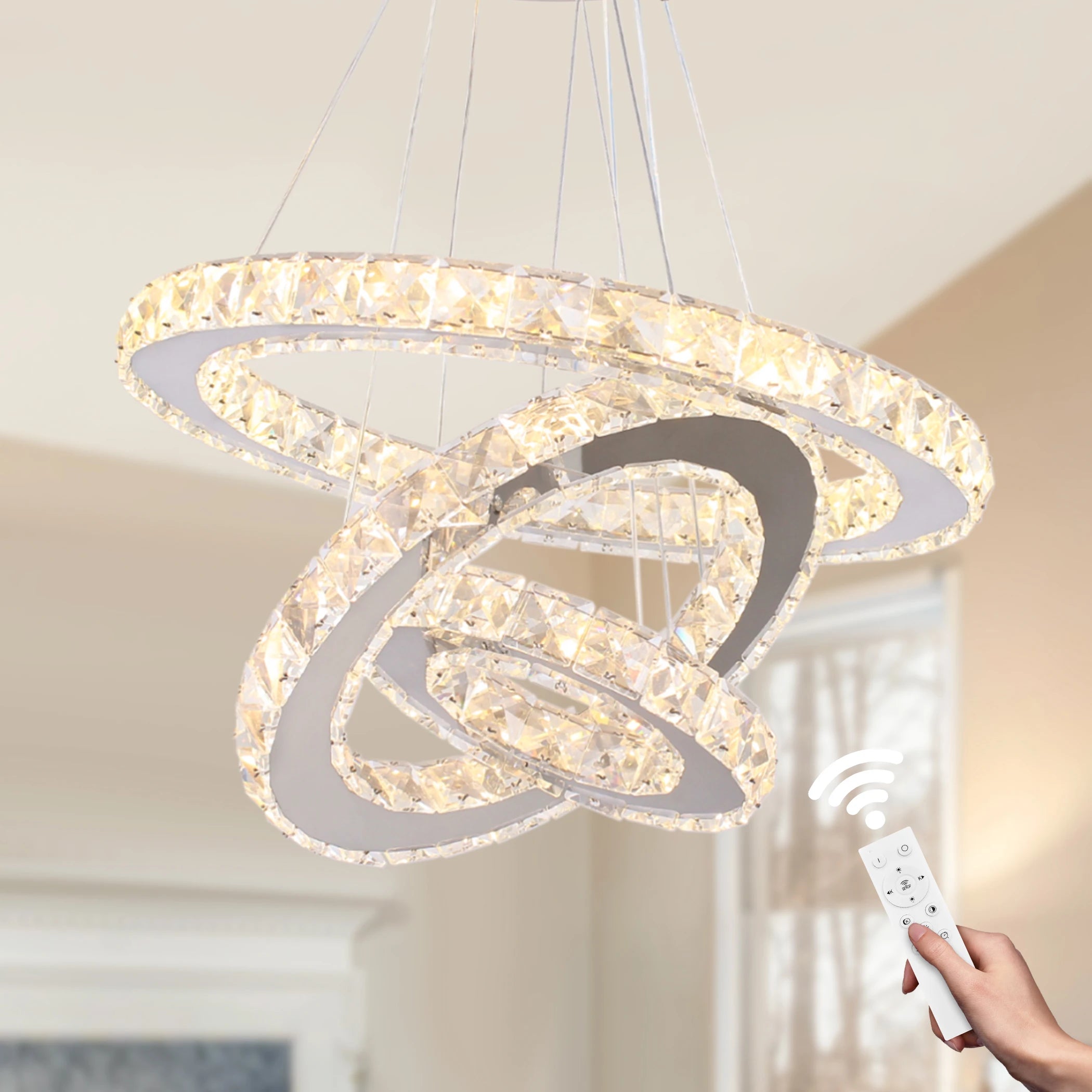 Crystal Modern Chandelier Pendant Lights LED Dimmable Home Fixtures with Remote Control Chandelier Ceiling Lights