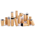 350ml 450ml 500ml Reusable Bamboo Double Wall Stainless Steel Vacuum Flasks Insulated Thermos Coffee Water Bottle with Metal Lid