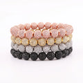 Luxury Design 10mm Cubic Zirconia Micro Pave Diamond Ball Elastic Punk Style CZ Beaded Bracelet Men Women