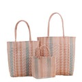 Summer Beach Travel Handbag Women Handwoven Recycled Plastic Tote Bag PVC Lining Bucket Pattern Two Handles Open Stripe National