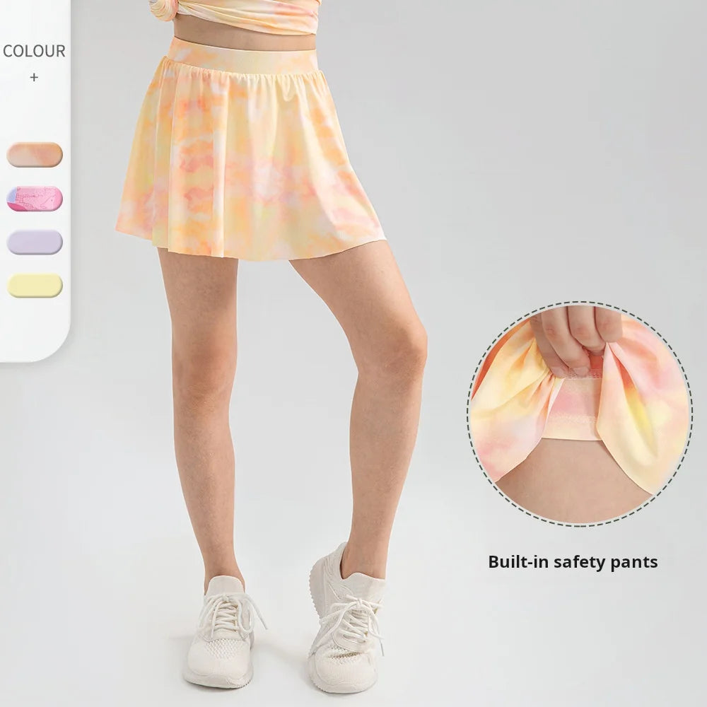 Girls' Summer Sports Short Skirt Colorful Printing Cool Yoga Culottes Two-piece Dance Running Tennis Skirt