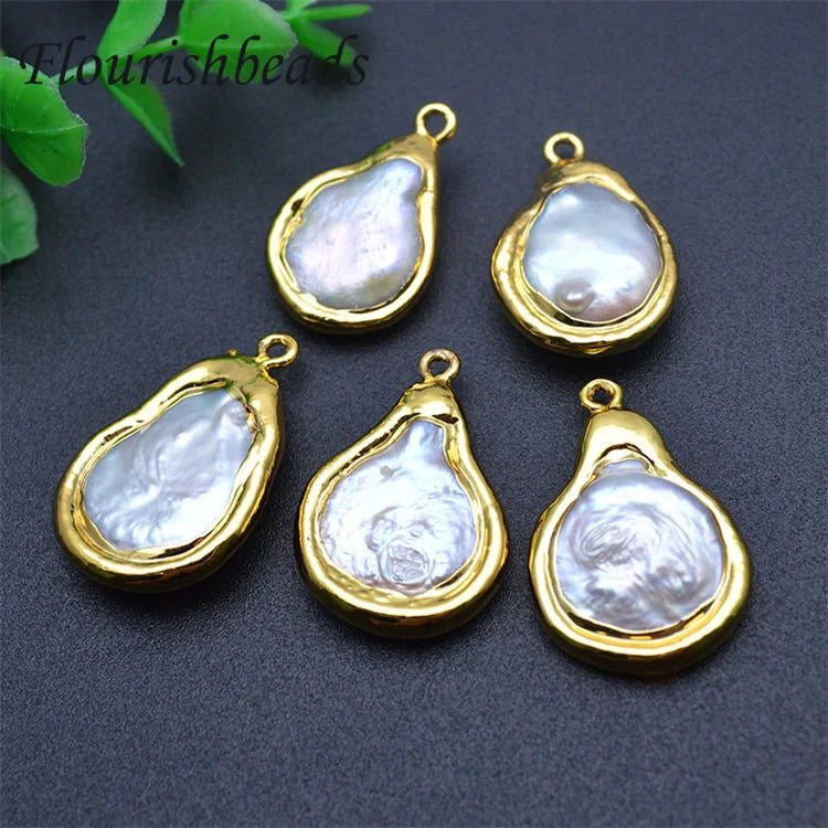Wholesale Natural Freshwater Pearl Gold Plating Waterdrop Shape Loose Pearl Beads Charms for Jewelry Making