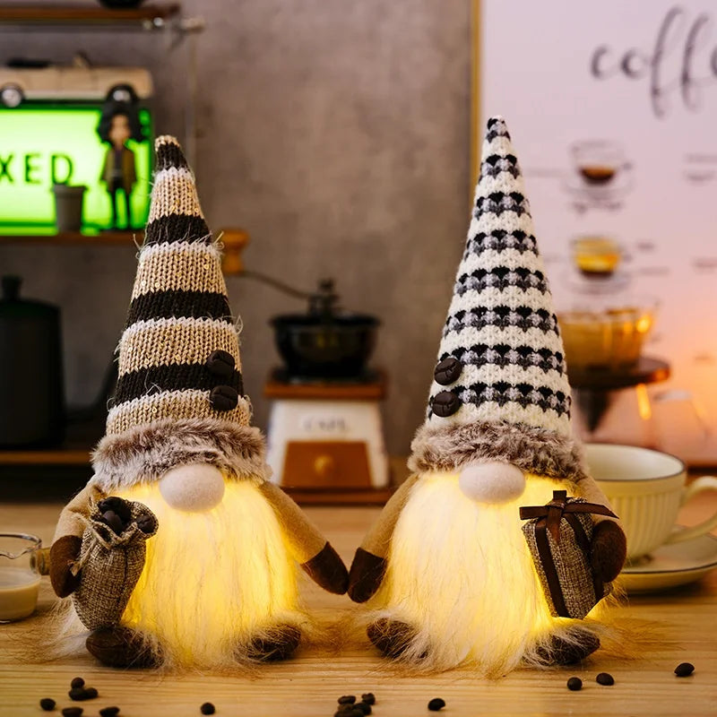 New Christmas Home Decoration Knitted Fabric Coffee Midget Faceless Doll Ornament Luminous Gnome Rudolph Dwarf