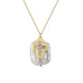 RINNTIN GPN79 925 Sterling Silver Baroque Square Cultured Freshwater Pearl with Hollow Cross Pendant Necklace