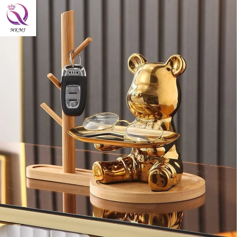 Electroplated Ceramic Violent Bear Ornament Creative Home Decoration Entrance Cabinet Living Room Key Tray Storage
