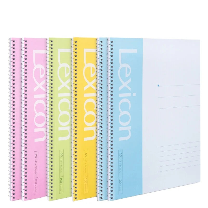 Deli 7685 Brief Spiral Notebook A5 100sheets Pink Yellow Green Blue Office Study Notebook for Students 96pcs Per Carton Set