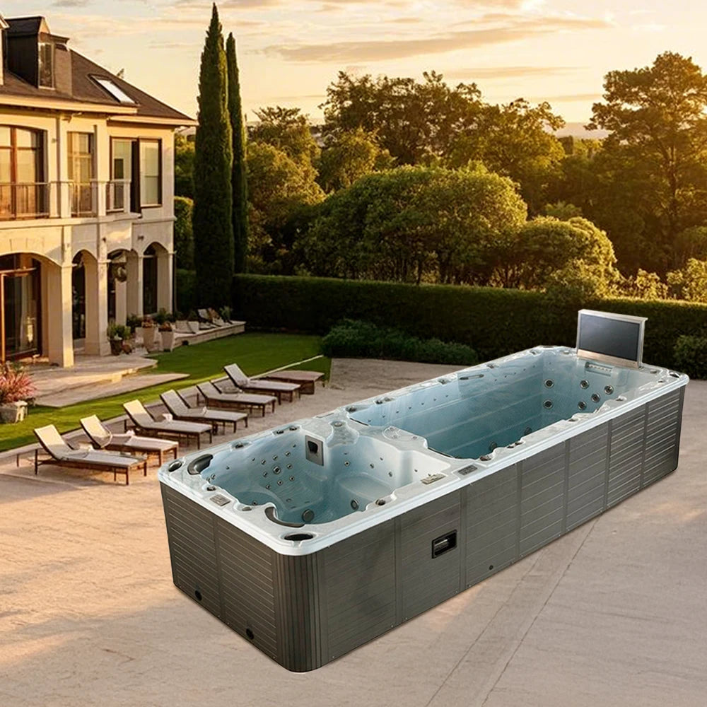 Sunrans Outdoor 5.8m Small Swim Spa whirlpool Spa Large Outdoor Dual Zone Swimming Pool Spa Pool Hot Tub for Family Used