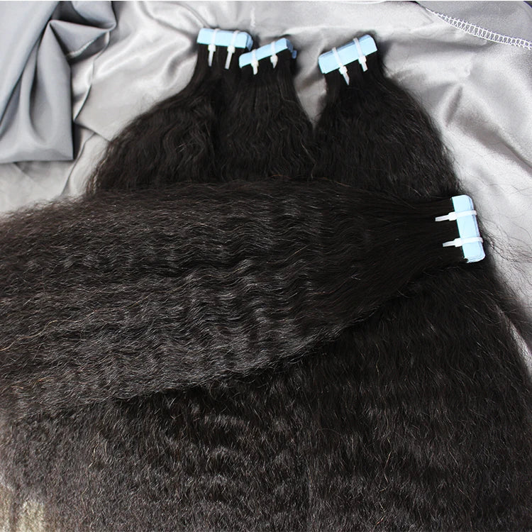 Tape in Hair Extensions Mongolian Virgin Cuticle Aligned Afro Kinky Coily Straight Human Hair Tape in Hair  Straight Tape-ins
