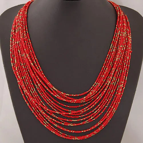 Handmade Fashion Boho African Multi Color African Glass Beads Necklace for Women Jewelry Layered Necklaces
