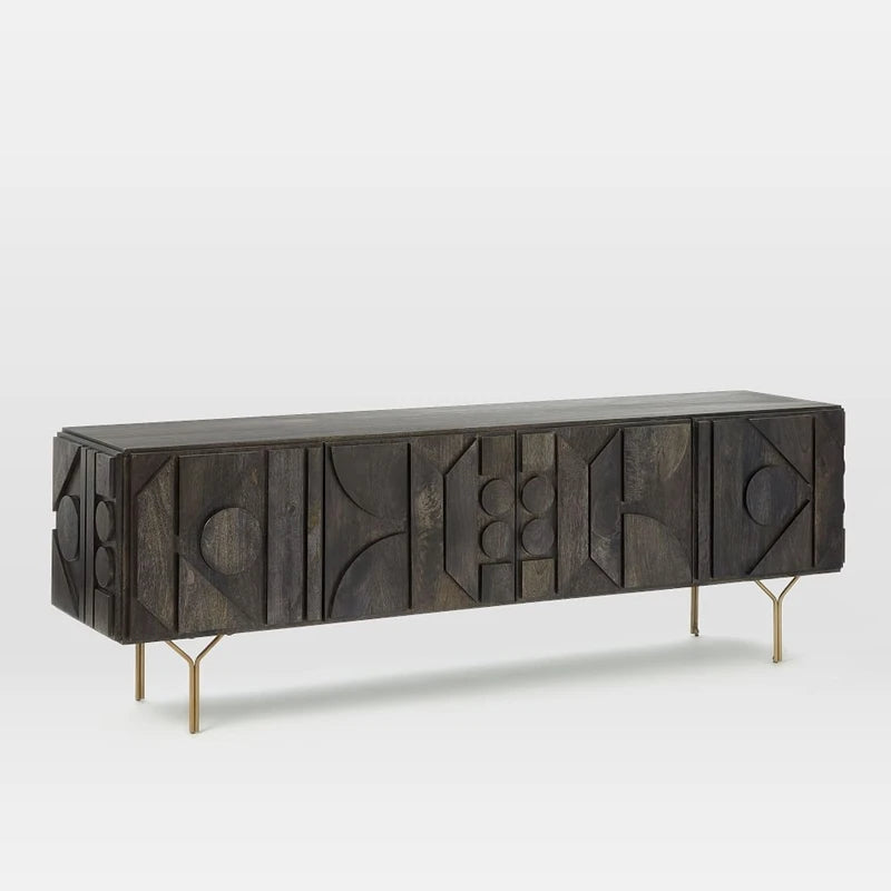 Extra Modern Wood Carved TV Cabinet Long TV Stand Unique TV Bench